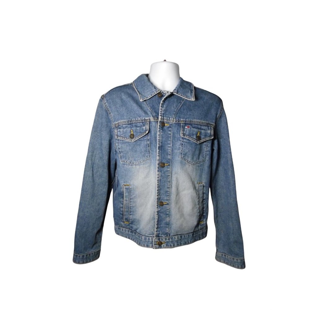 Tommy Hilfiger Men's Distressed Blue Denim Jean Jacket Size Medium